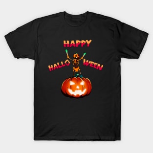 Happy Halloween skeleton pumpkin man T-Shirt